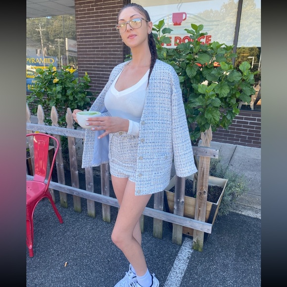 Bundle Blue Tweed Jacket and Mini Skort Skirt Fall Outfit Set Size 2 US Small - Picture 14 of 15